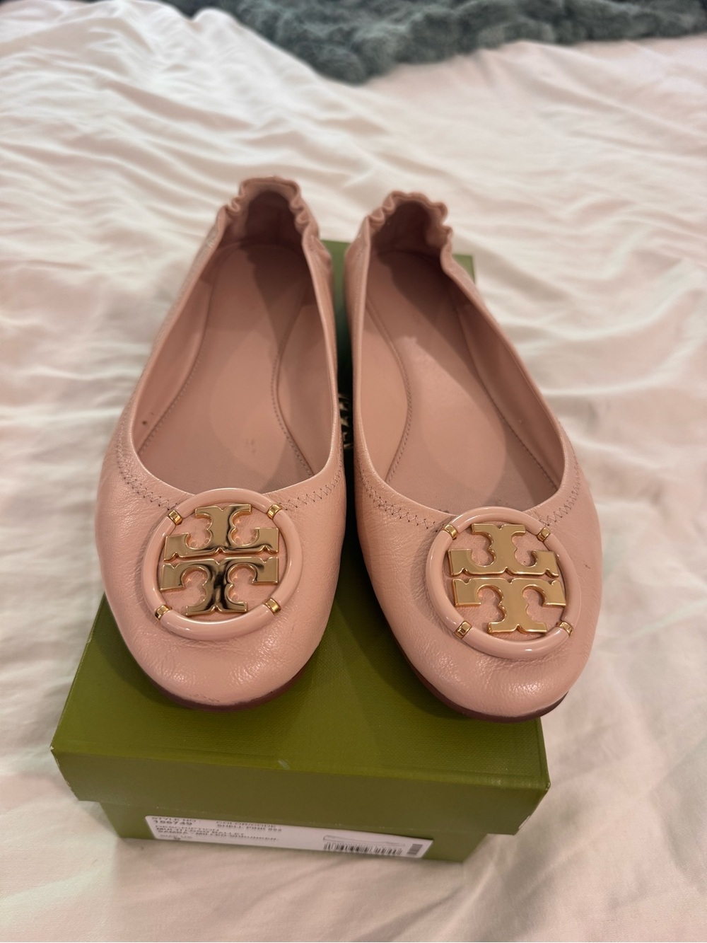 Tory Burch Blush Pink Leather Logo Ballet Flats